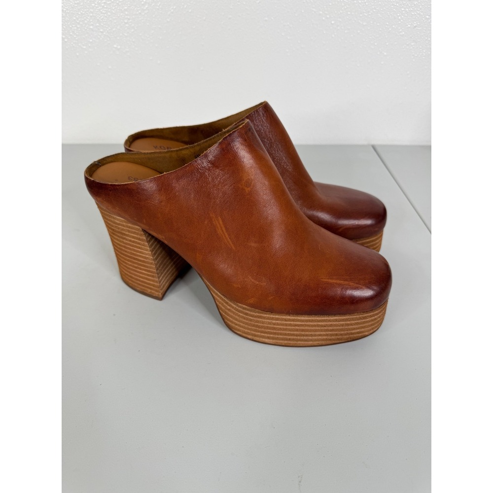 Kork-Ease Brown Leather Platform Mules Block Heel Square Toe KE0016916 Size 8M